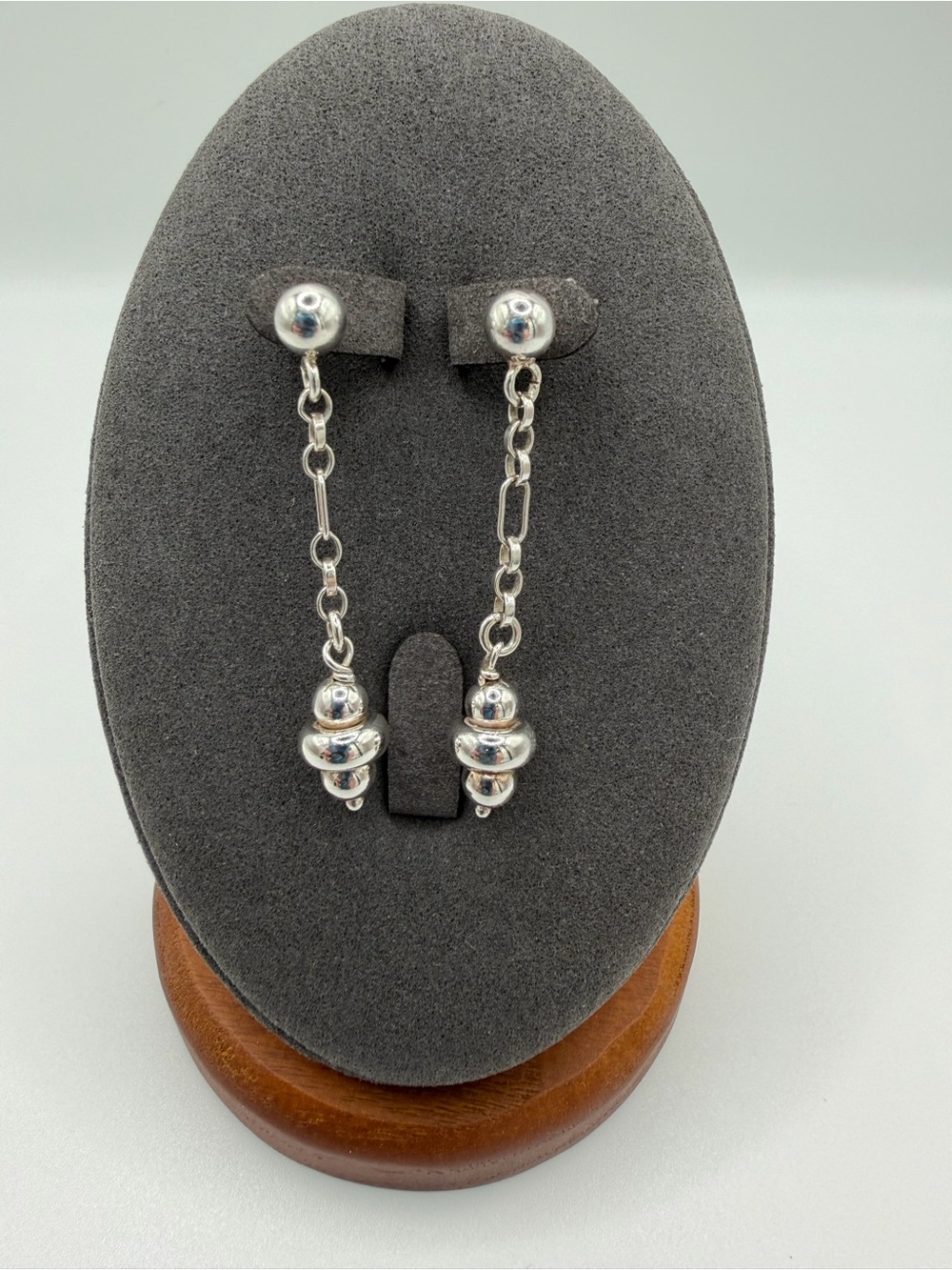 Sterling Silver Drop Chain Ball Earrings - Silver